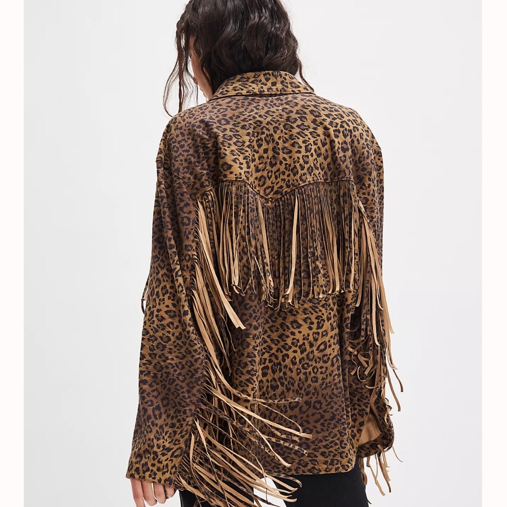 Free People leopard fringe jacket